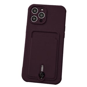 Silicone Card Holder Protection Case For iPhone 15 Pro Max in Plum
